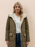 Quilchanne Sherpa-Lined Longline Puffer Coat – Quilted Hooded Women Puffer Jacket Winter Casual Outdoor Teddy Fleece Longline Coat