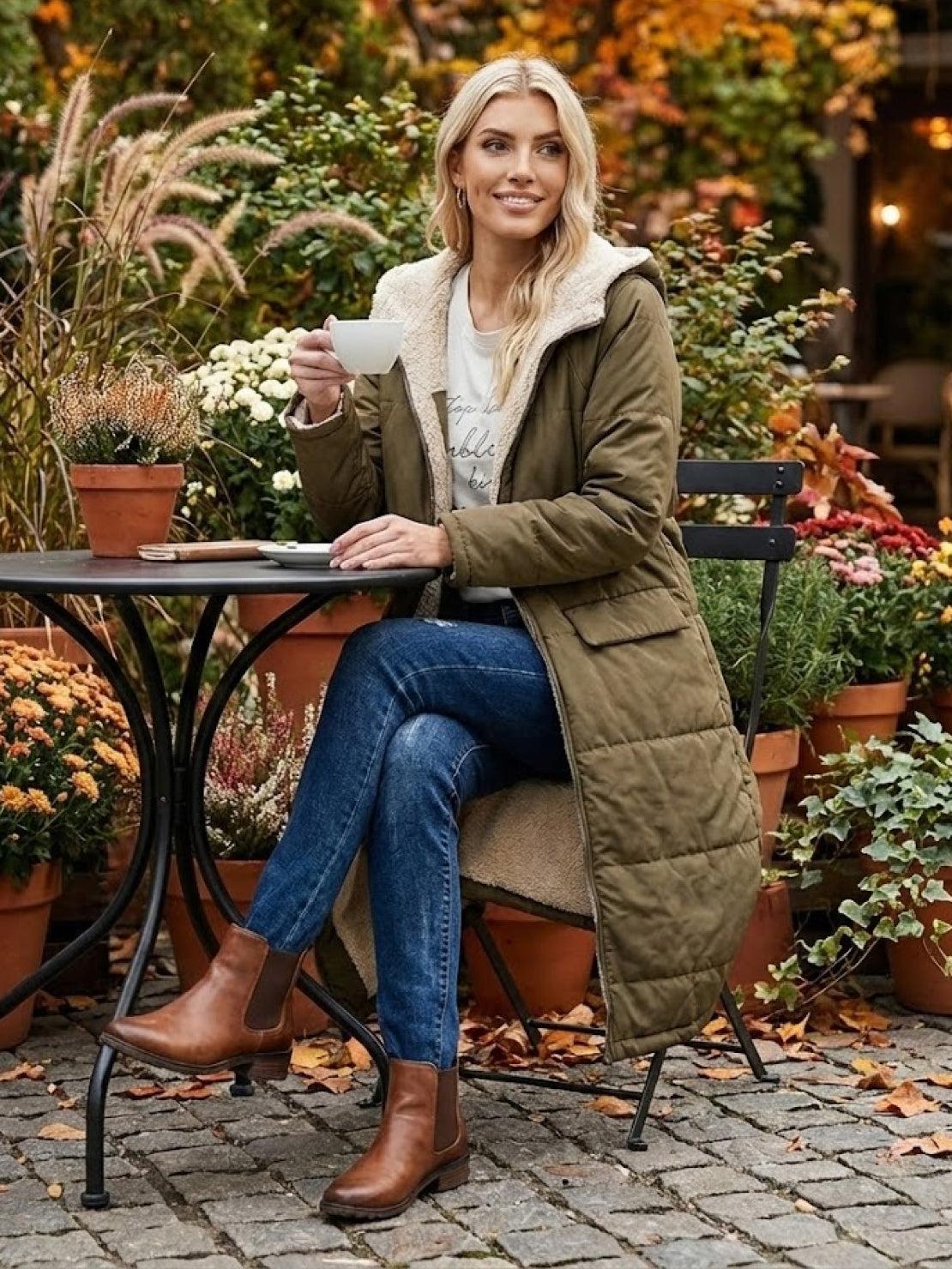 Quilchanne Sherpa-Lined Longline Puffer Coat – Quilted Hooded Women Puffer Jacket Winter Casual Outdoor Teddy Fleece Longline Coat