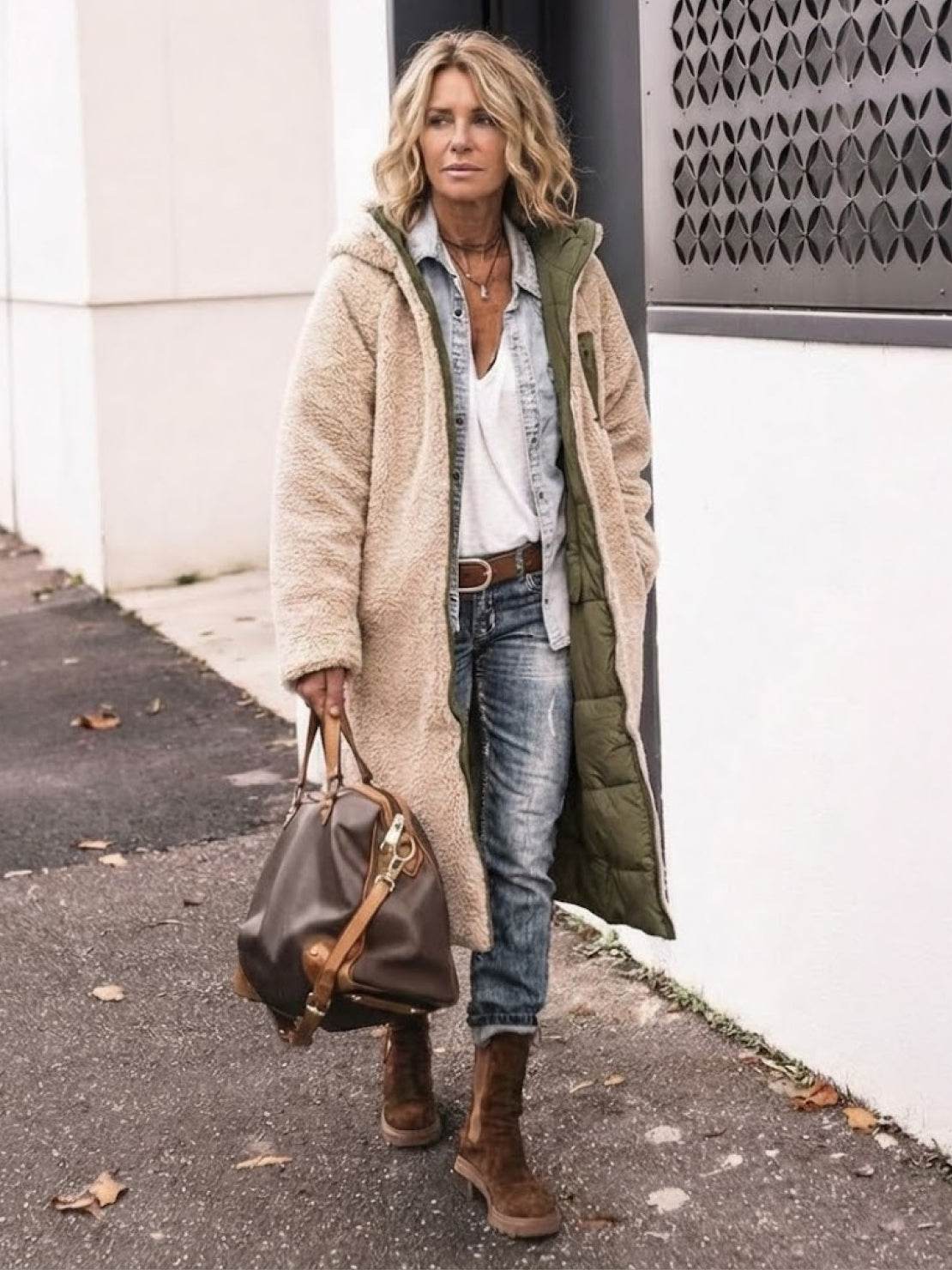 Quilchanne Sherpa-Lined Longline Puffer Coat – Quilted Hooded Women Puffer Jacket Winter Casual Outdoor Teddy Fleece Longline Coat