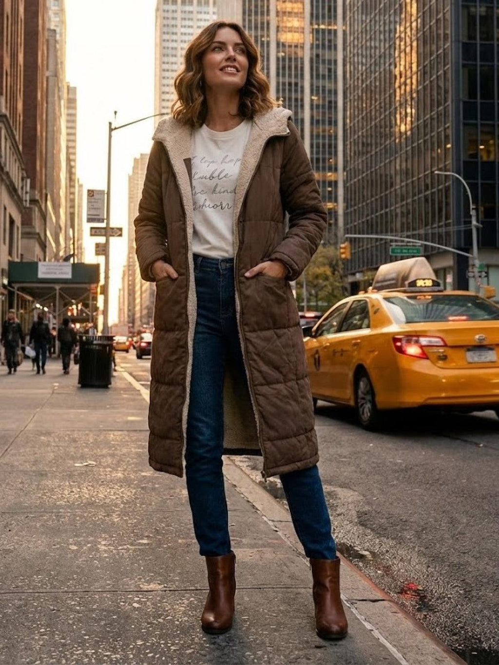 Quilchanne Sherpa-Lined Longline Puffer Coat – Quilted Hooded Women Puffer Jacket Winter Casual Outdoor Teddy Fleece Longline Coat