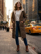 Quilchanne Sherpa-Lined Longline Puffer Coat – Quilted Hooded Women Puffer Jacket Winter Casual Outdoor Teddy Fleece Longline Coat