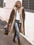 Quilchanne Sherpa-Lined Longline Puffer Coat – Quilted Hooded Women Puffer Jacket Winter Casual Outdoor Teddy Fleece Longline Coat