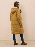 Quilchanne Sherpa-Lined Longline Puffer Coat – Quilted Hooded Women Puffer Jacket Winter Casual Outdoor Teddy Fleece Longline Coat