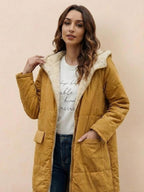 Quilchanne Sherpa-Lined Longline Puffer Coat – Quilted Hooded Women Puffer Jacket Winter Casual Outdoor Teddy Fleece Longline Coat