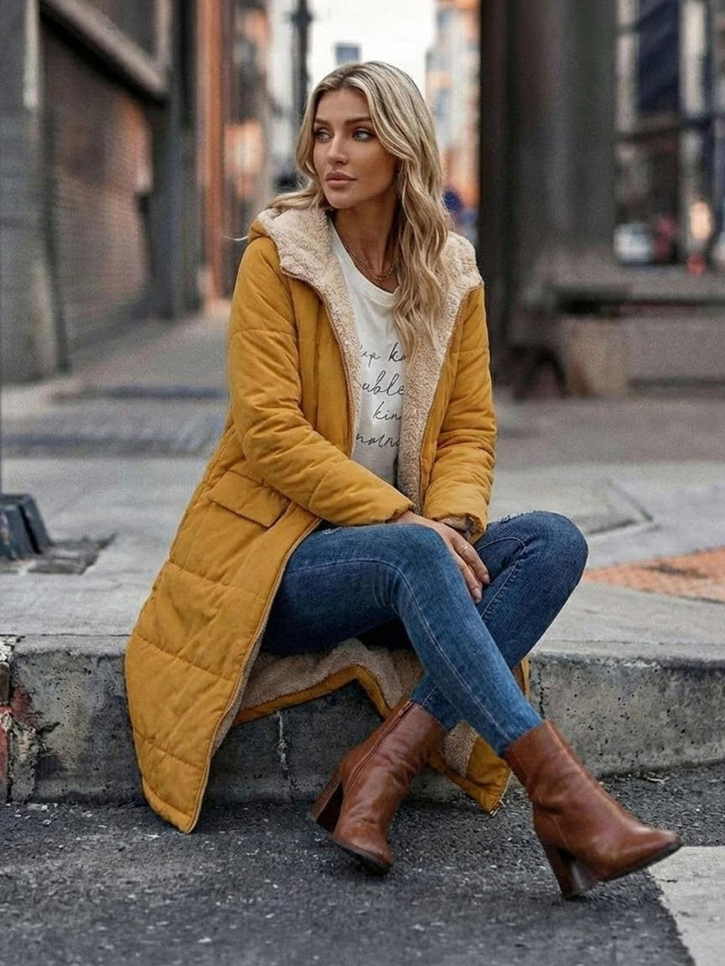 Quilchanne Sherpa-Lined Longline Puffer Coat – Quilted Hooded Women Puffer Jacket Winter Casual Outdoor Teddy Fleece Longline Coat