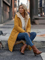 Quilchanne Sherpa-Lined Longline Puffer Coat – Quilted Hooded Women Puffer Jacket Winter Casual Outdoor Teddy Fleece Longline Coat