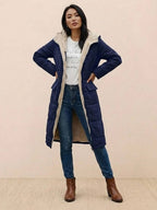 Quilchanne Sherpa-Lined Longline Puffer Coat – Quilted Hooded Women Puffer Jacket Winter Casual Outdoor Teddy Fleece Longline Coat