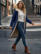Quilchanne Sherpa-Lined Longline Puffer Coat – Quilted Hooded Women Puffer Jacket Winter Casual Outdoor Teddy Fleece Longline Coat