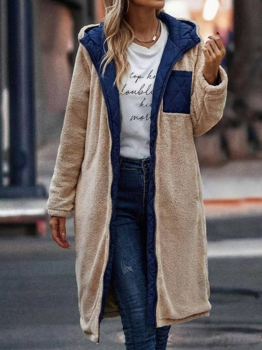 Quilchanne Sherpa-Lined Longline Puffer Coat – Quilted Hooded Women Puffer Jacket Winter Casual Outdoor Teddy Fleece Longline Coat