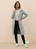Quilchanne Sherpa-Lined Longline Puffer Coat – Quilted Hooded Women Puffer Jacket Winter Casual Outdoor Teddy Fleece Longline Coat