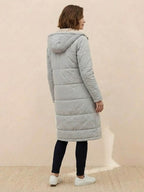 Quilchanne Sherpa-Lined Longline Puffer Coat – Quilted Hooded Women Puffer Jacket Winter Casual Outdoor Teddy Fleece Longline Coat