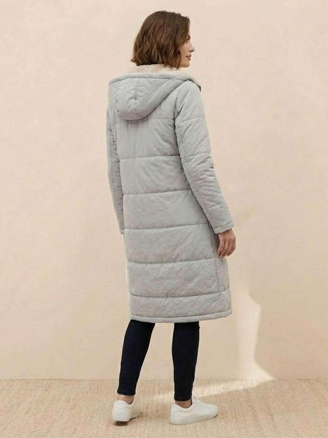 Quilchanne Sherpa-Lined Longline Puffer Coat – Quilted Hooded Women Puffer Jacket Winter Casual Outdoor Teddy Fleece Longline Coat
