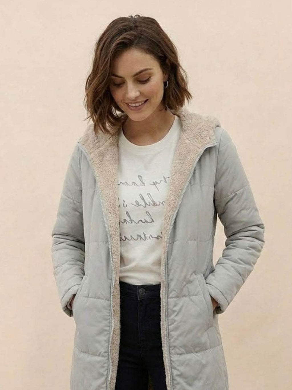 Quilchanne Sherpa-Lined Longline Puffer Coat – Quilted Hooded Women Puffer Jacket Winter Casual Outdoor Teddy Fleece Longline Coat
