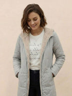 Quilchanne Sherpa-Lined Longline Puffer Coat – Quilted Hooded Women Puffer Jacket Winter Casual Outdoor Teddy Fleece Longline Coat