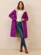 Quilchanne Sherpa-Lined Longline Puffer Coat – Quilted Hooded Women Puffer Jacket Winter Casual Outdoor Teddy Fleece Longline Coat