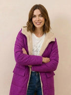 Quilchanne Sherpa-Lined Longline Puffer Coat – Quilted Hooded Women Puffer Jacket Winter Casual Outdoor Teddy Fleece Longline Coat