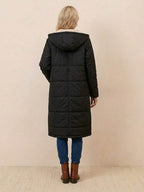 Quilchanne Sherpa-Lined Longline Puffer Coat – Quilted Hooded Women Puffer Jacket Winter Casual Outdoor Teddy Fleece Longline Coat