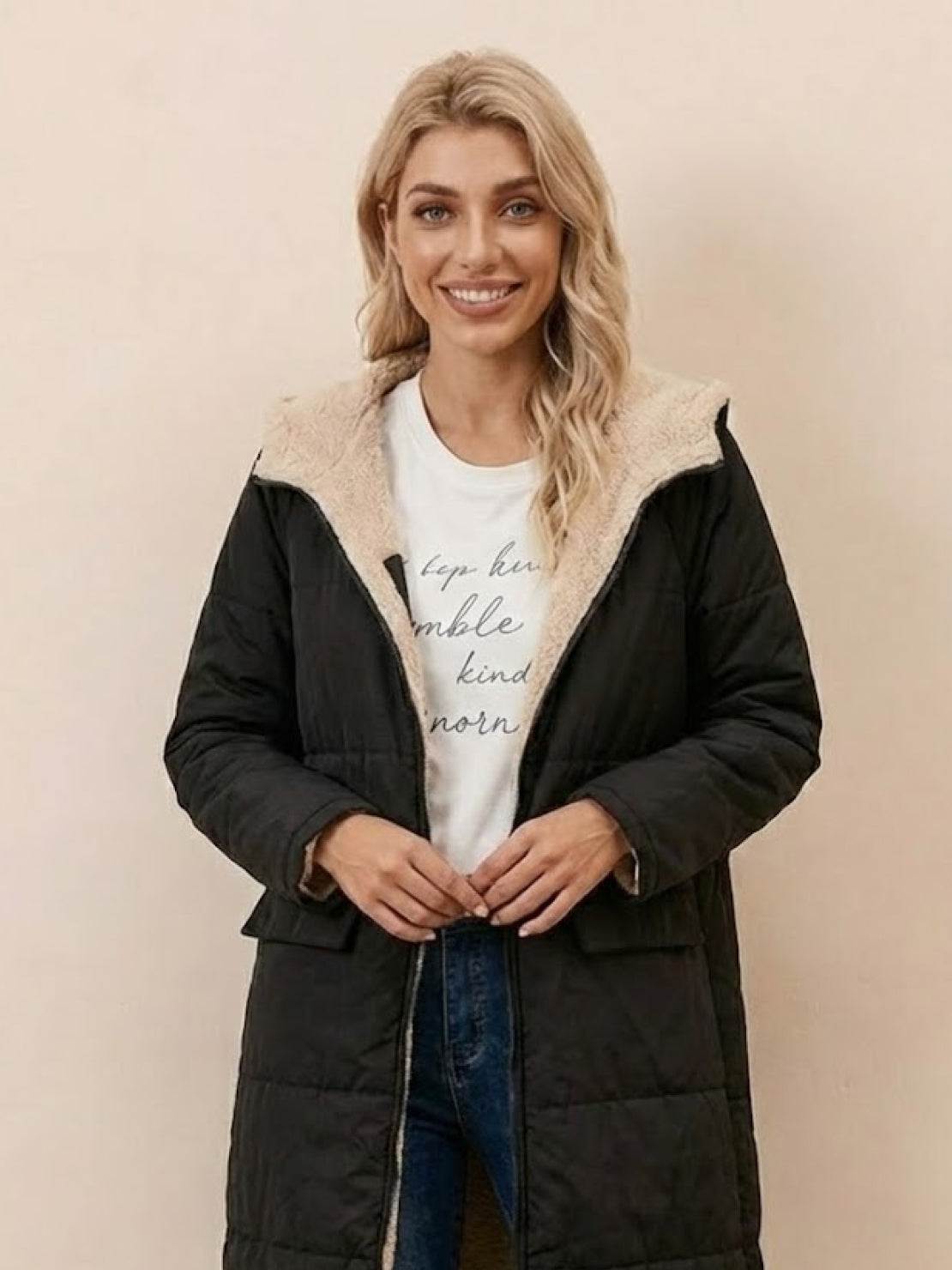 Quilchanne Sherpa-Lined Longline Puffer Coat – Quilted Hooded Women Puffer Jacket Winter Casual Outdoor Teddy Fleece Longline Coat