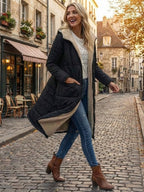 Quilchanne Sherpa-Lined Longline Puffer Coat – Quilted Hooded Women Puffer Jacket Winter Casual Outdoor Teddy Fleece Longline Coat