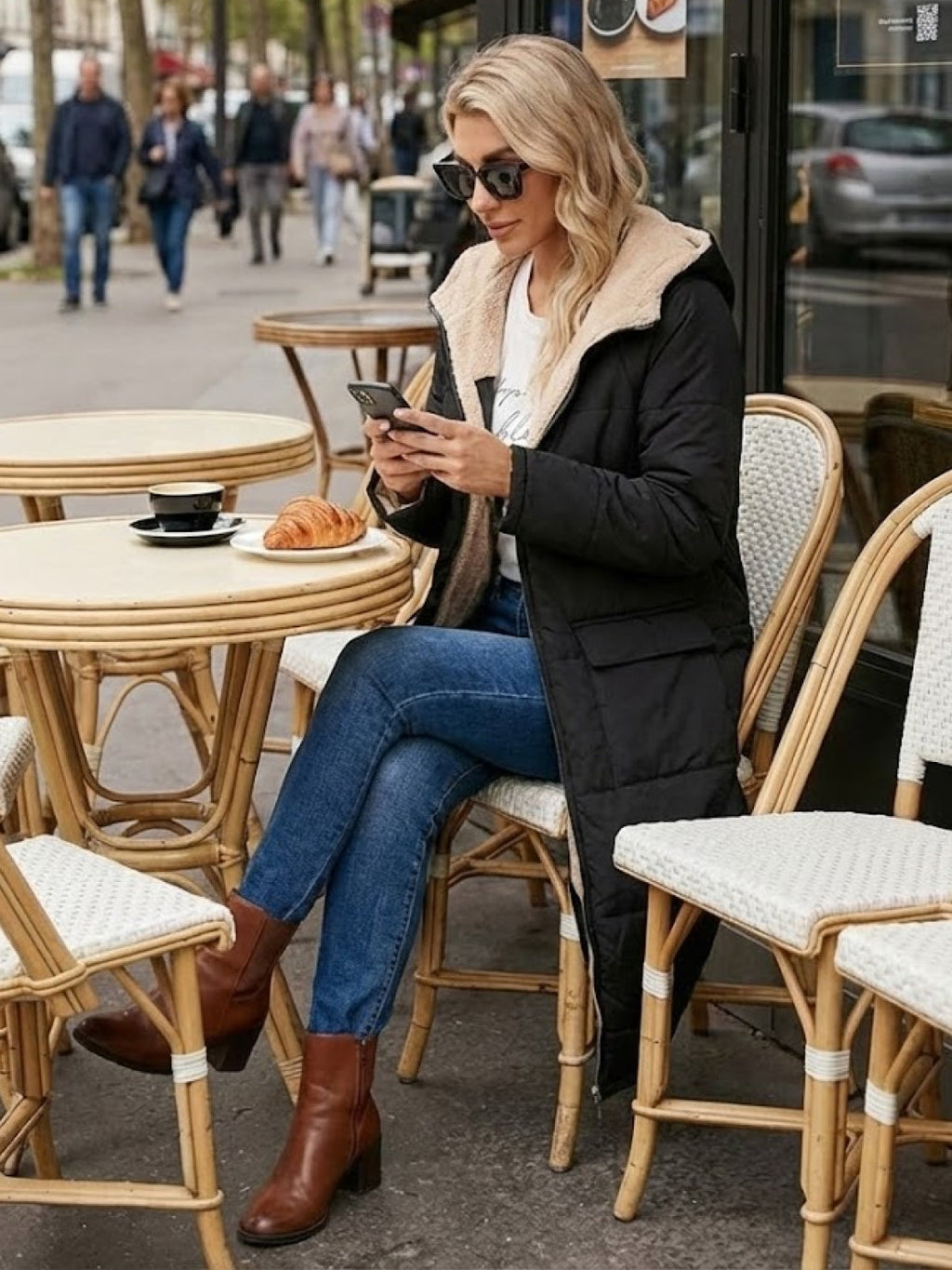 Quilchanne Sherpa-Lined Longline Puffer Coat – Quilted Hooded Women Puffer Jacket Winter Casual Outdoor Teddy Fleece Longline Coat