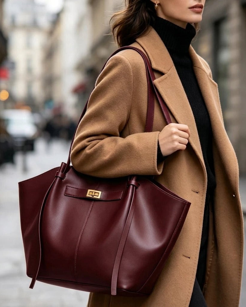 Turnloque Structured Faux Leather Shopper Bag – Women Tote Shoulder Bag Office Work Everyday Large Handbag