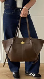 Turnloque Structured Faux Leather Shopper Bag – Women Tote Shoulder Bag Office Work Everyday Large Handbag