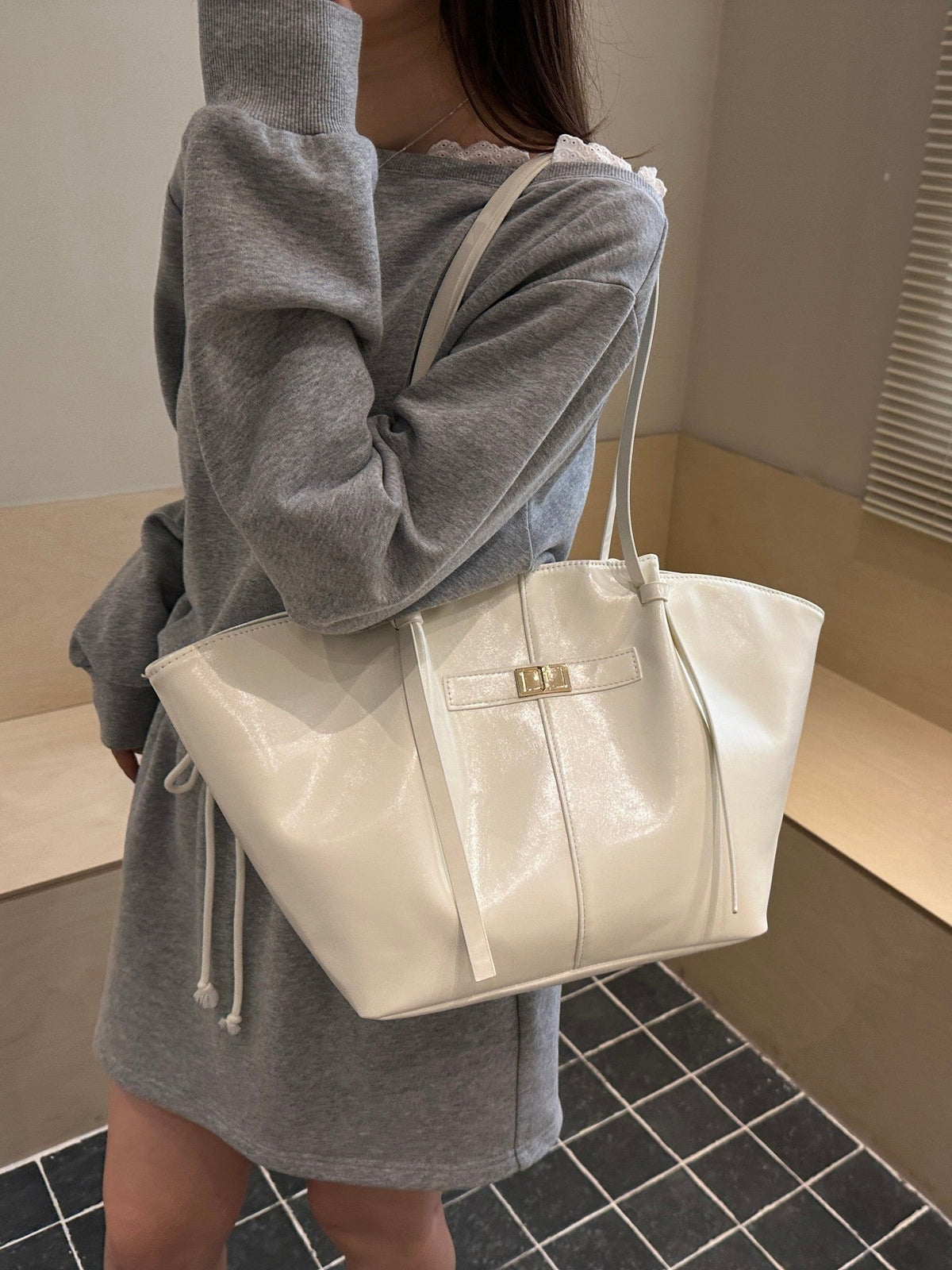 Turnloque Structured Faux Leather Shopper Bag – Women Tote Shoulder Bag Office Work Everyday Large Handbag