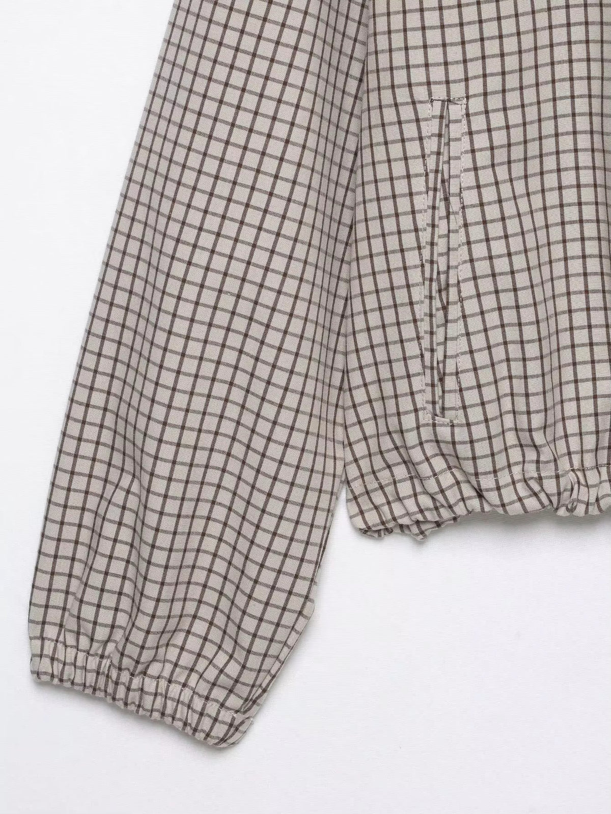 Cinchara Checked Cropped Puffer Jacket – Checkered Padded Women Streetwear Casual Hooded Crop Jacket