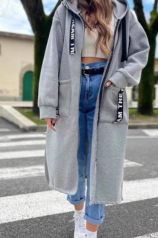 Tapdrem Longline Hooded Zip Jacket – Women Oversized Casual Streetwear Autumn Hooded Longline Jacket