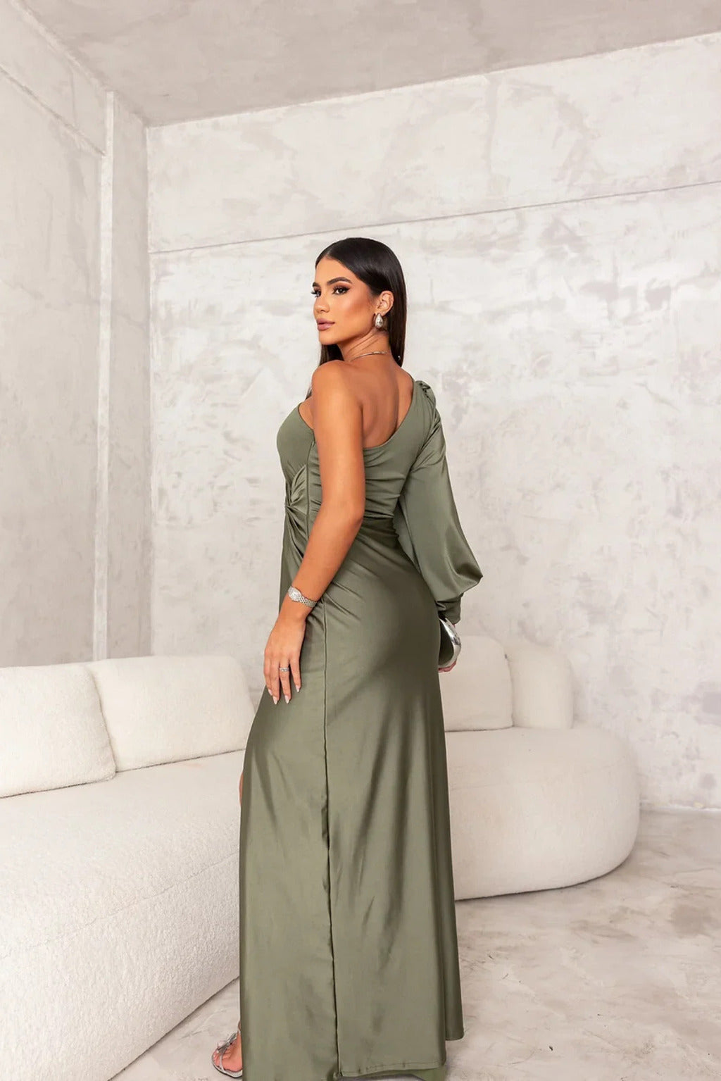 Drapnotte One-Shoulder Maxi Dress – Satin Evening Women Formal Elegant Party Maxi Dress