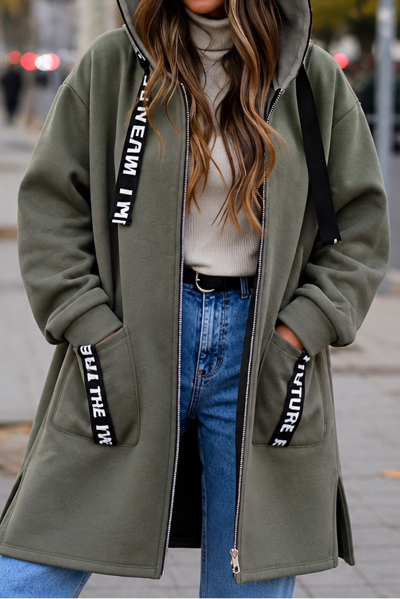 Tapdrem Longline Hooded Zip Jacket – Women Oversized Casual Streetwear Autumn Hooded Longline Jacket