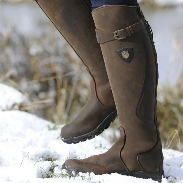 Bucktrem Knee-High Riding Boots – Women Faux Leather Block Heel Round Toe Autumn Winter Buckle Boots