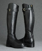 Bucktrem Knee-High Riding Boots – Women Faux Leather Block Heel Round Toe Autumn Winter Buckle Boots