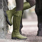 Bucktrem Knee-High Riding Boots – Women Faux Leather Block Heel Round Toe Autumn Winter Buckle Boots