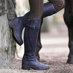 Bucktrem Knee-High Riding Boots – Women Faux Leather Block Heel Round Toe Autumn Winter Buckle Boots