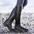 Bucktrem Knee-High Riding Boots – Women Faux Leather Block Heel Round Toe Autumn Winter Buckle Boots