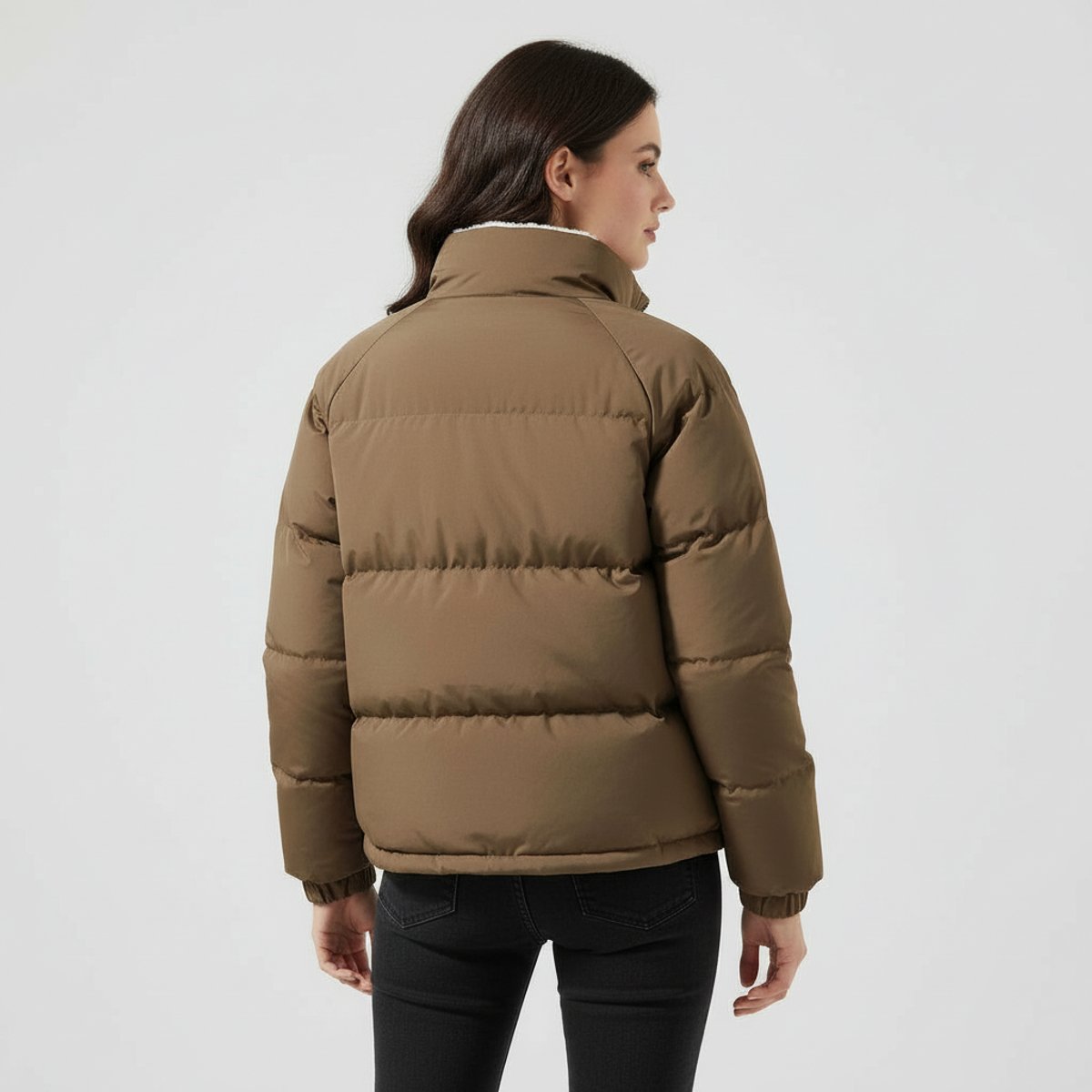 Quilten Oversized Cropped Puffer Jacket – Quilted Winter Women Puffer Coat Sherpa Lined Casual Streetwear