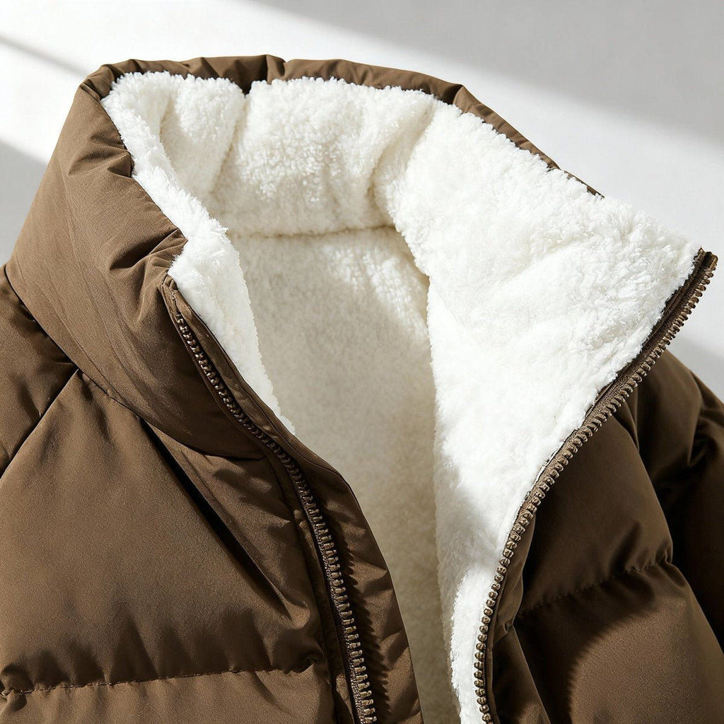Quilten Oversized Cropped Puffer Jacket – Quilted Winter Women Puffer Coat Sherpa Lined Casual Streetwear
