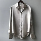 Poyntra Classic Collar Shirt – Satin Blouse Women Office Work Formal Elegant Long Sleeve Shirt