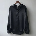 Poyntra Classic Collar Shirt – Satin Blouse Women Office Work Formal Elegant Long Sleeve Shirt