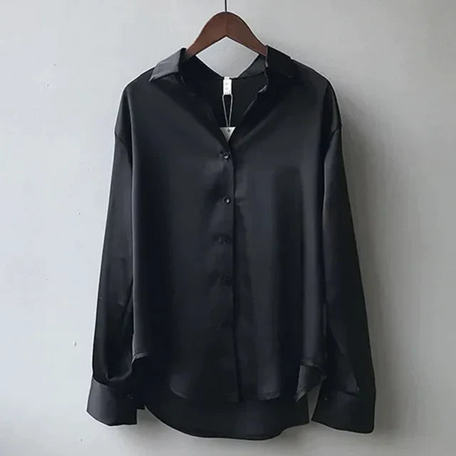Poyntra Classic Collar Shirt – Satin Blouse Women Office Work Formal Elegant Long Sleeve Shirt