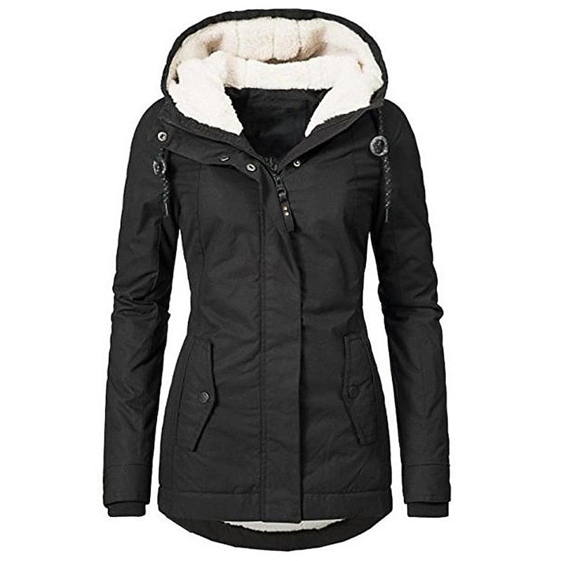 Quilven Faux Fur Hooded Parka – Women Longline Winter Coat Casual Outdoor Warm Parka Jacket